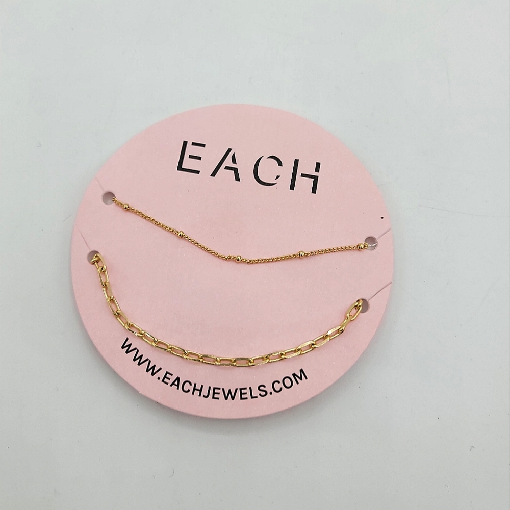 14k Gold Plated Necklaces Paperclip & Satellite Chains Layering Jewelry Set of 2
